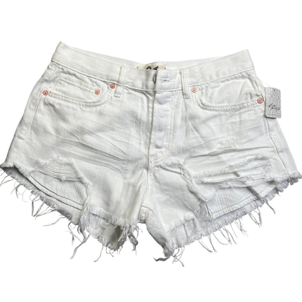 Free People We The Free White Distressed Frayed High Rise Denim Shorts Women's S